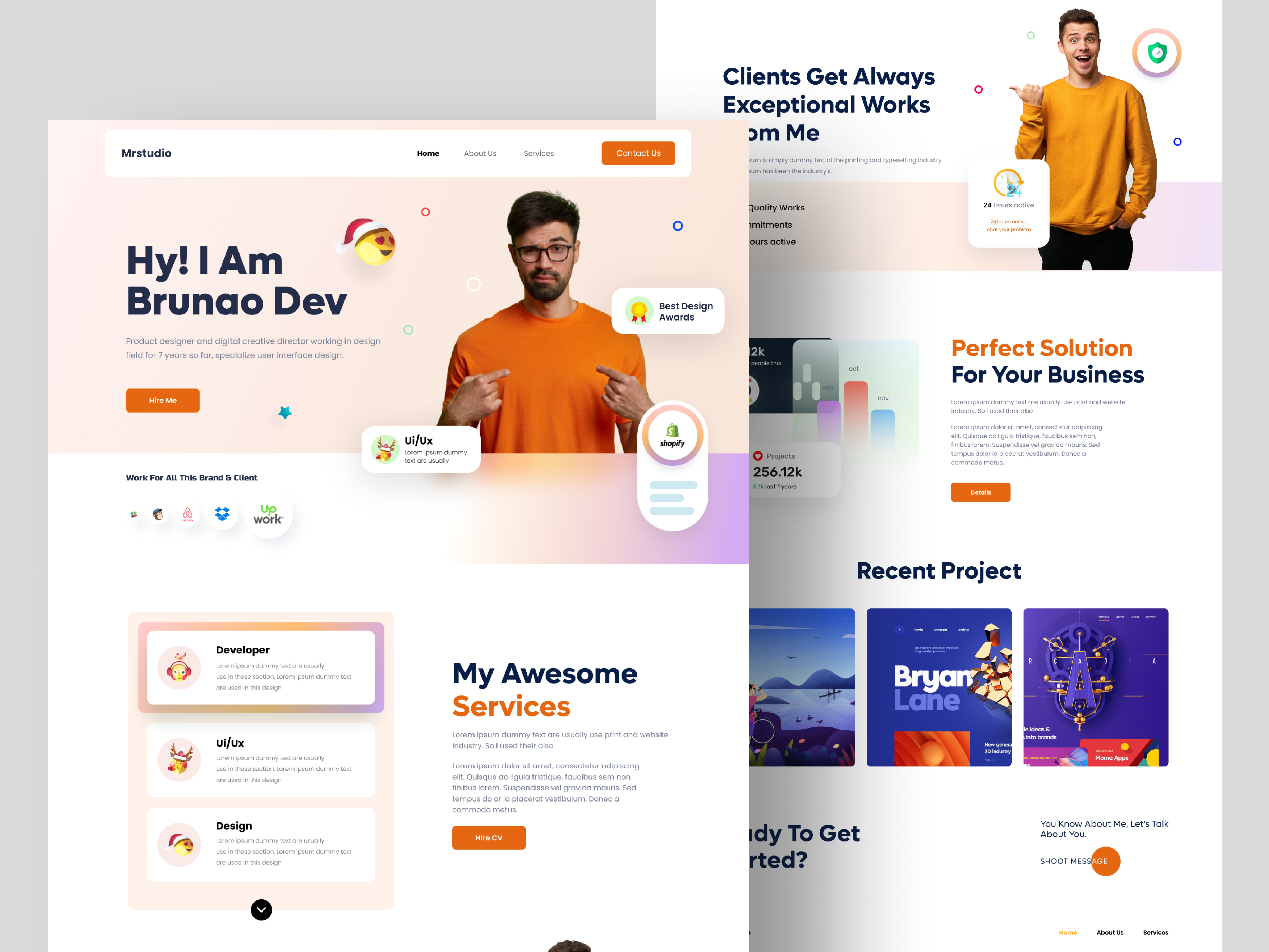 Product designer portfolio with professional photo, Empowering You to Prosper headline, stats and project showcase